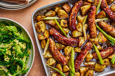 Honey mustard and garlic sausage traybake