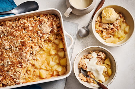 Make the most of your cooking apples and bake them up into a delicious crumble. A classically comforting British bake, it features juicy Bramleys and an oaty topping