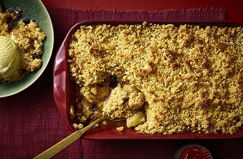 Looking for easy Christmas dessert ideas? This cosy twist on the classic crumble is ideal for using up festive leftovers and making the most of storecupboard ingredients. 