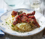 Stuffed lamb's liver wrapped in bacon with olive oil mash | Tesco Real Food