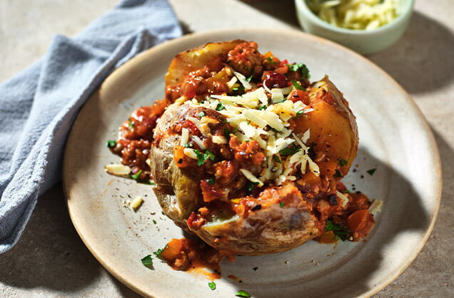 Monday: Baked potatoes with speedy chicken chilli