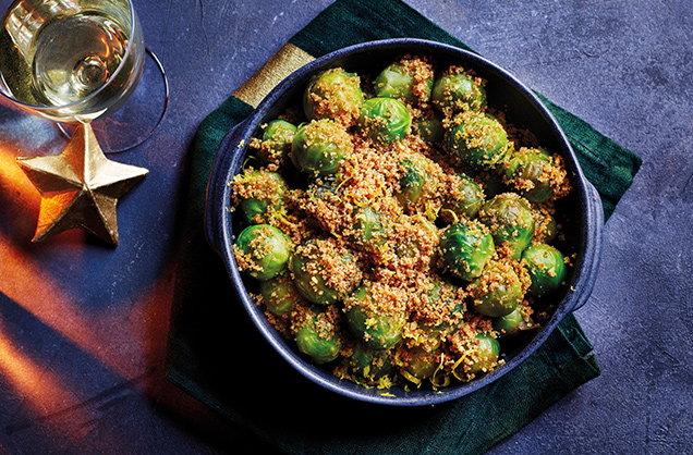 Brown butter sprouts with crispy garlic crumbs