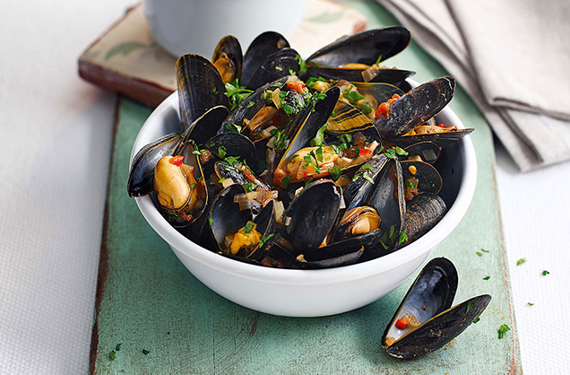 Chilli mussels and chips recipe