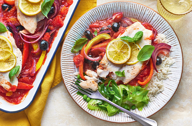 Friday: Puttanesca-style fish traybake