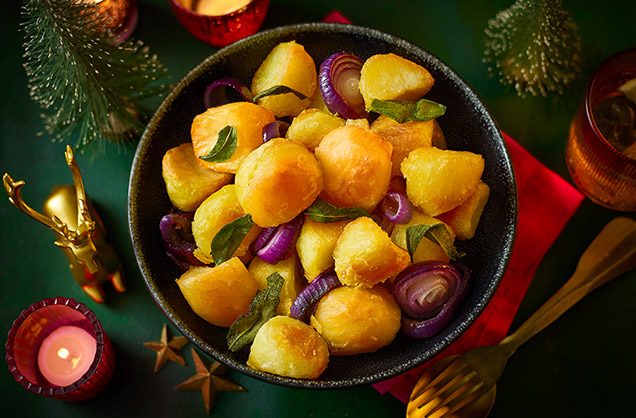 Roast potatoes with sage and red onion recipe