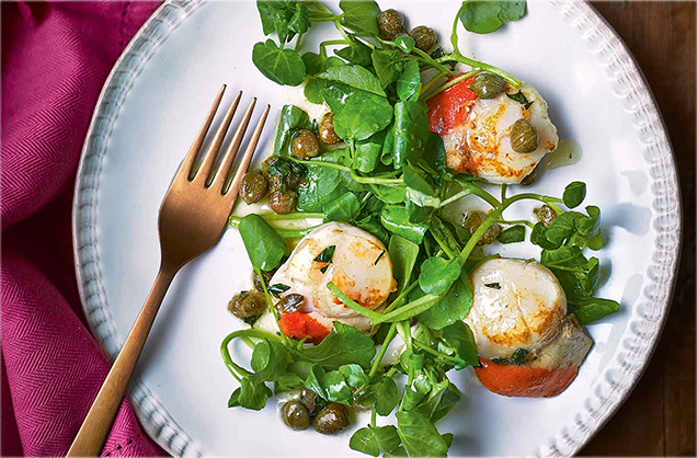 Starter: Scallops with brown butter, capers and tarragon