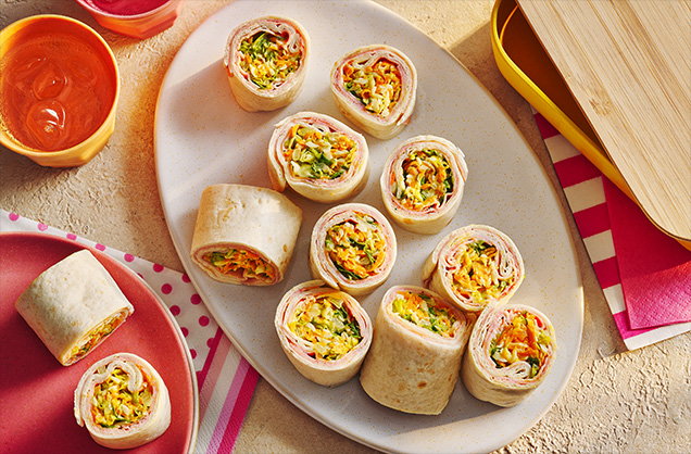 Lunch: Ham, cheese and honey mustard 'sushi' wraps