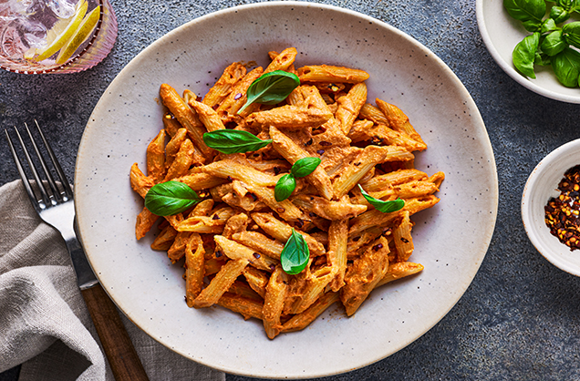 Creamy sundried tomato and basil tofu pasta