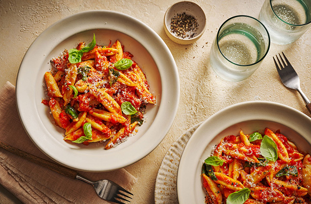 Scissor cut arrabbiata pasta recipe