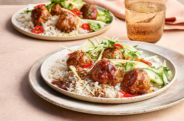 Friday: Teriyaki pork meatballs with crispy rice