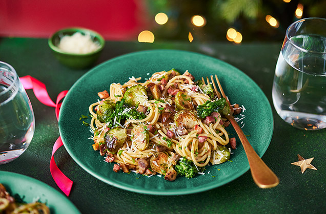Caramelised sprout and chestnut carbonara recipe