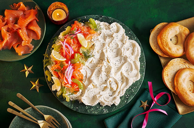 DIY bagel board with smoked salmon and cream cheese