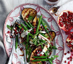 Grilled aubergines with green beans, feta and pomegranate seeds | Tesco Real Food
