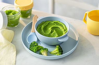 Broccoli purée and finger food