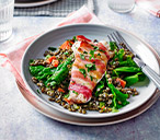 Bacon-wrapped fish with creamy lentils | Fish Recipes | Tesco Real Food