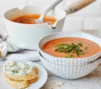 Beetroot, cumin and carrot soup with goat's cheese toasts | Tesco Real Food