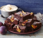 Chocolate and fig brownies with spiced crème fraîche | Tesco Real Food