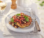 Roast cauliflower steaks with puy lentil, goat’s cheese and pepper salad | Tesco Real Food