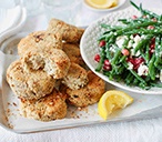 Smoked mackerel fishcakes with green bean and feta salad | Tesco Real Food