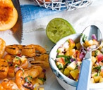 Nectarine and basil salsa with grilled prawns | Tesco Real Food