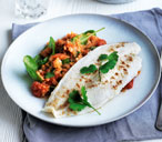 Pan-fried cobbler with red lentil and spinach dhal | Tesco Real Food