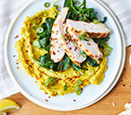 Grilled chicken with spinach and curried houmous | Tesco Real Food