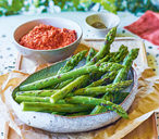 Griddled asparagus with romesco sauce | Tesco Real Food