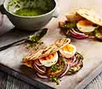 Aubergine, zhoug and egg flatbreads | Tesco Real Food