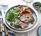 Steak with rainbow chips and salsa verde | Tesco Real Food
