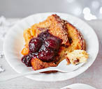 Baked panettone French toast with clementine, black cherry and cranberry sauce | Tesco Real Food