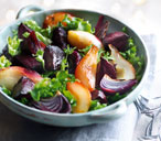 Roasted beetroot, pears and red onion with winter leaves | Tesco Real Food