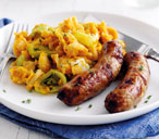 Sausages with tomato, leek and butter bean mash | Tesco Real Food