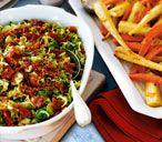 Shredded sprouts with lemon and bacon crumble | Tesco Real Food