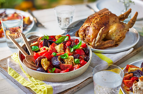 For an easy alfresco feast, try this summer roast chicken with a sharing panzanella