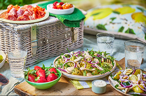 This summer potato salad is packed with veg and great for using up leftover chicken