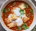 Frances Atkins' tomato soup with cheesy croutons and bubbles | Tesco Real Food