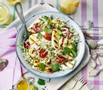 Barley, courgette and mint salad with barbecued halloumi | Tesco Real Food