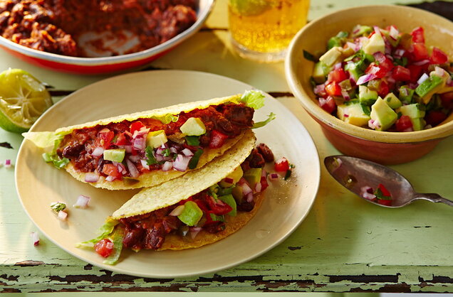 Red refried bean tacos