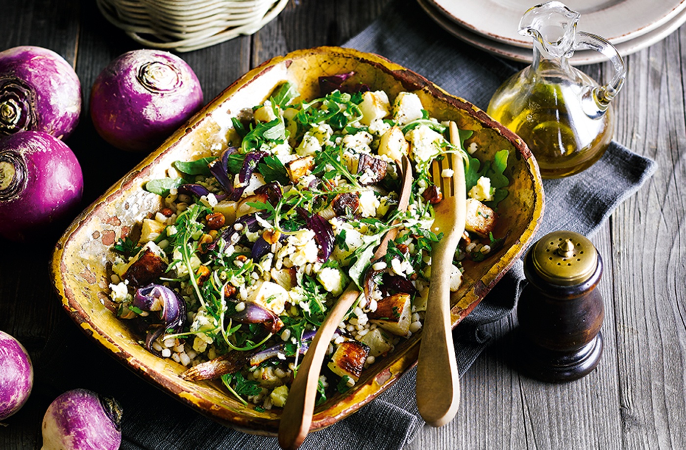 Roasted turnip with barley, Stilton and hazelnuts Tesco Real Food